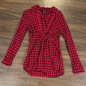Faded Glory Red and Black Checkered Buffalo Plaid Button Down Shirt Tunic